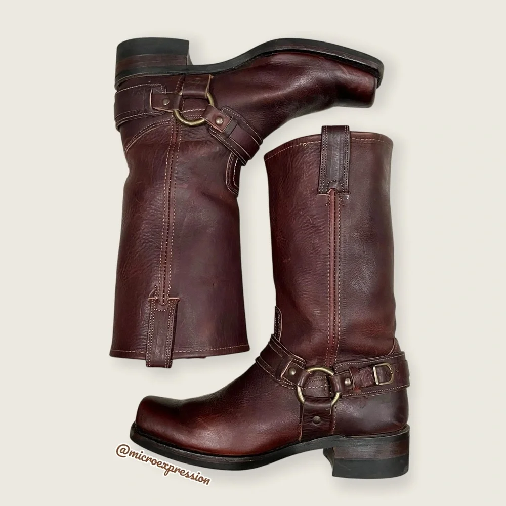 $599 Frye Vintage Harness 12R Brown Leather Cavalry Distressed Motorcycle Boot
